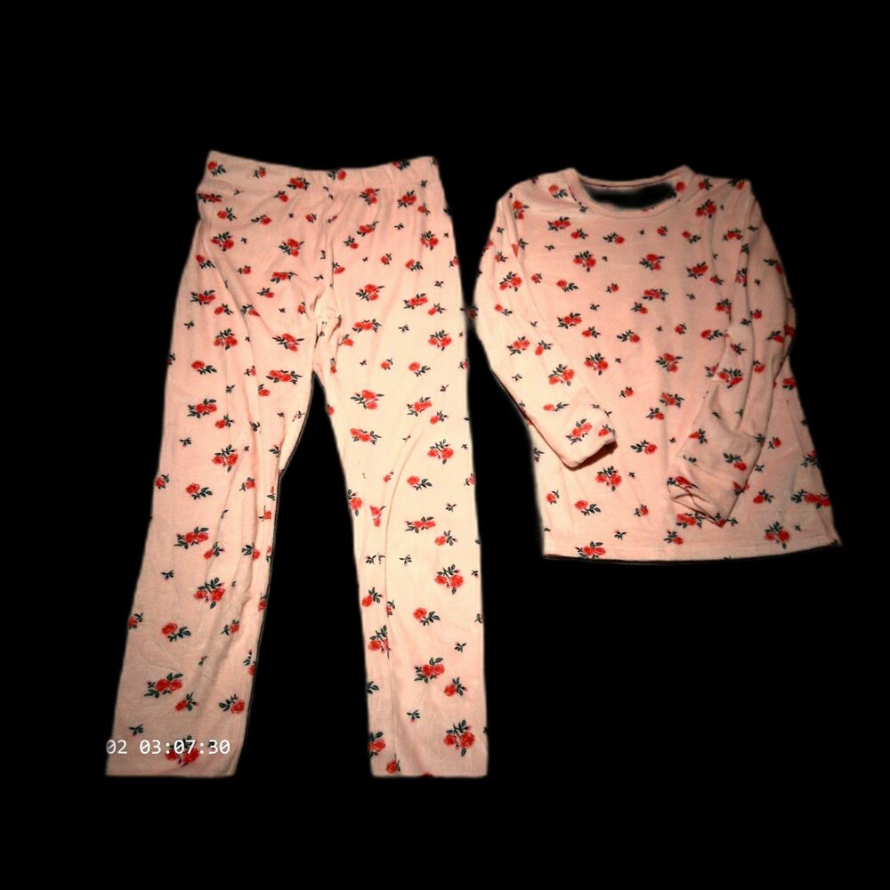 Cat & Jack Girls Size 12 Pink Floral Fleece Pajama Set 2-Piece Long Sleeve